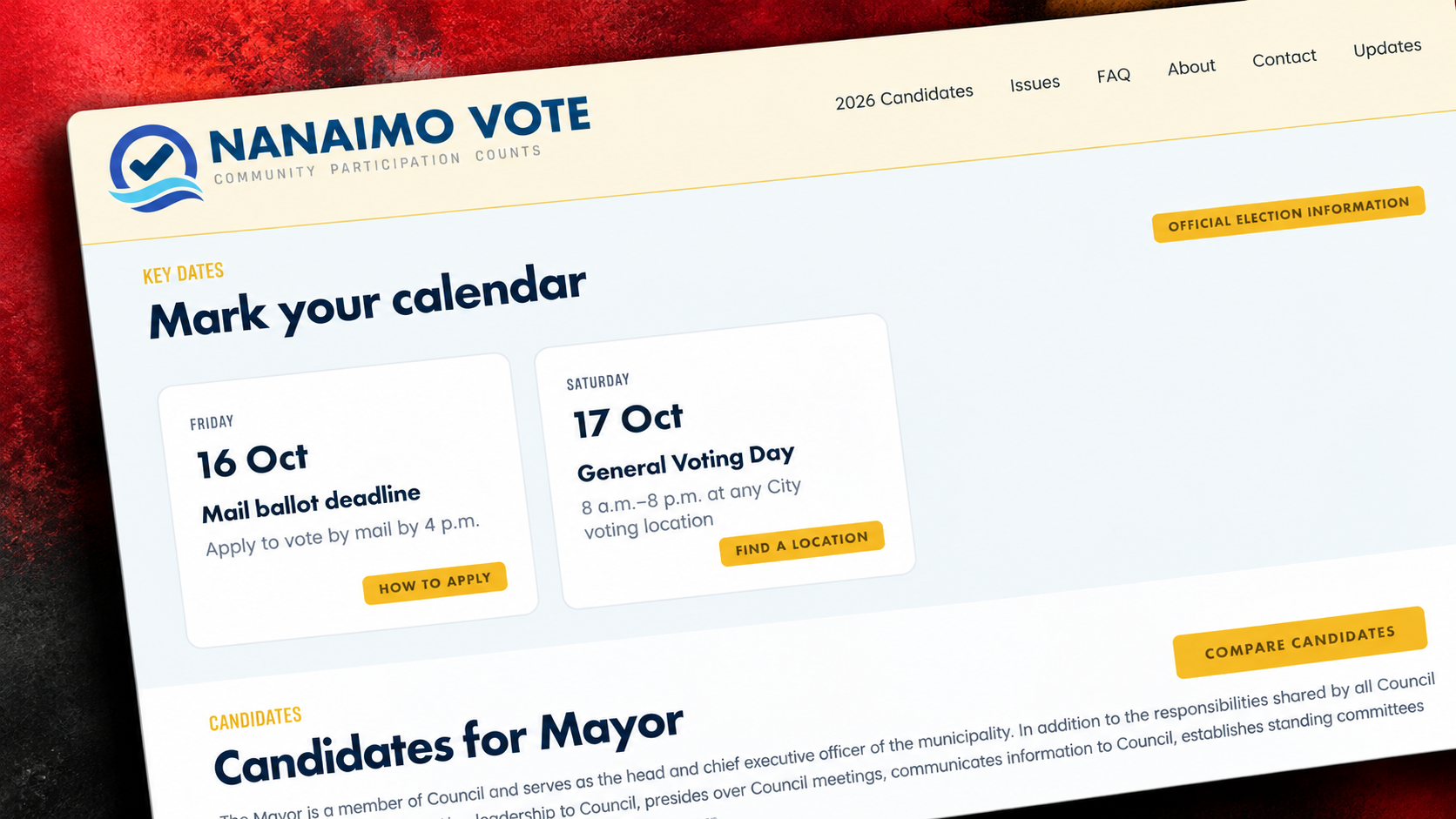 The Nanaimo Vote website on a phone
