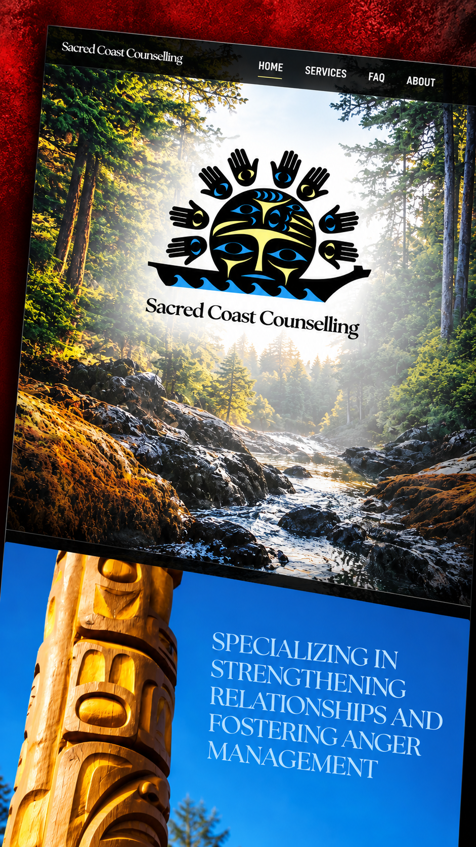 The Sacred Coast Counselling website on a phone